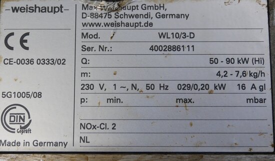 Weishaupt WL10/3-D aandrijving 50 - 90 kW oliebrander, eentraps met servomotor