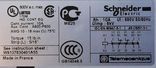 Schneider Electric CAD32B7 magneetschakelaar 3P+2NC 24V AC 10A