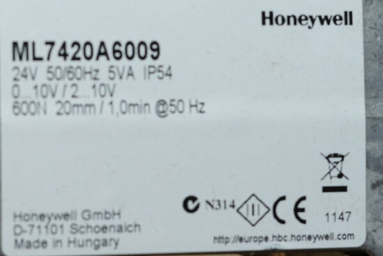 Honeywell ML7420A6009 Home Servomotor voor V50/V53, 24V-5VA, 600N, IP54