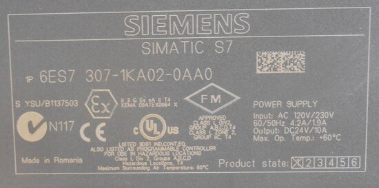 Siemens gelijkstroomvoedingseenheid 6ES7 307 1KA02 0AA0