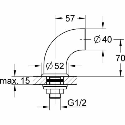 Grohe 12060 aansluiting 57mm DN15 plug lock chroom, 12060000