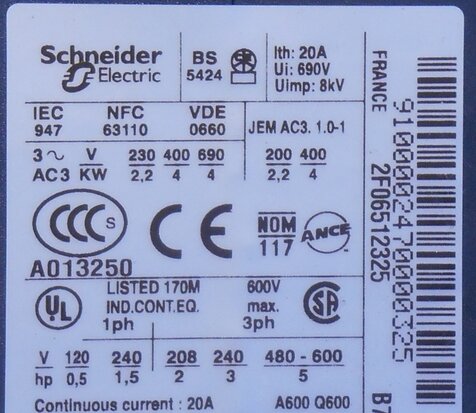 Telemecanique LC1K0910B7 24V magneetschakelaar 50/60Hz 3P 20A 036362