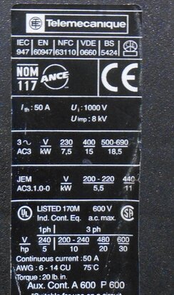 Telemecanique lc1-d3210 magneetschakelaar 3P 1NO M7 220-230V 50A