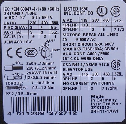 Siemens 3RT1016-1BB42 magneetschakelaar 24V DC 3P 1NC 3RT10161BB42 (gebruikt)