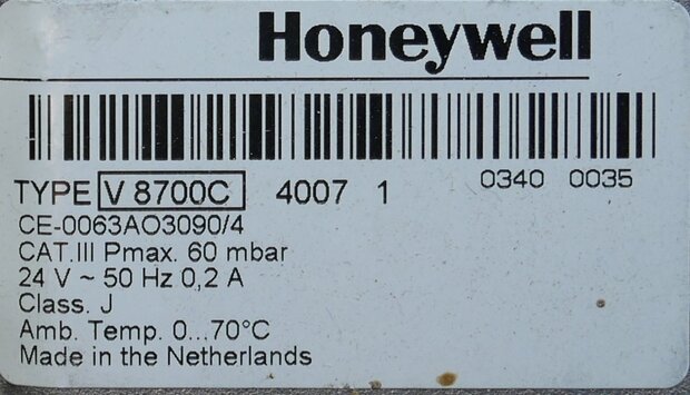 Honeywell V8700C 4007 1 Gasregelklep V8700C40071 gasblok