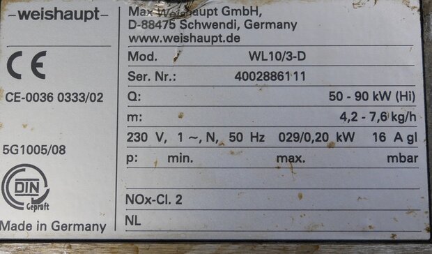 Weishaupt WL10/3-D aandrijving 50 - 90 kW oliebrander, eentraps met servomotor