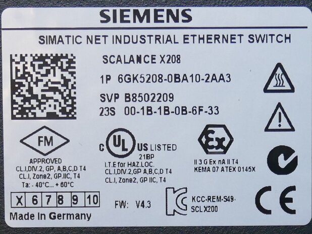 Siemens 6GK5208-0BA10-2AA3 SCALANCE X208, managed IE-switch, 8x 10/100 Mbit/s RJ45-poorten