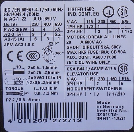 Siemens 3RT1016-1BB42 contactor 24V DC 3P 1NC 3RT10161BB42 (used)